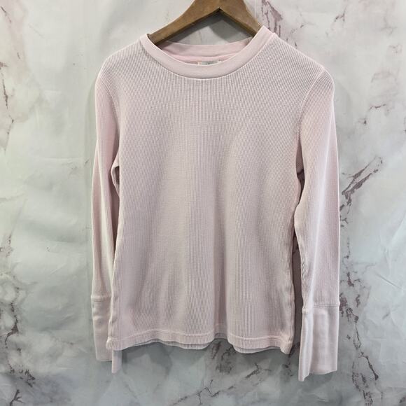 Sundance Shirt Womens Medium Light Pink Thermal Waffle Button Sleeve Crew - Picture 1 of 11